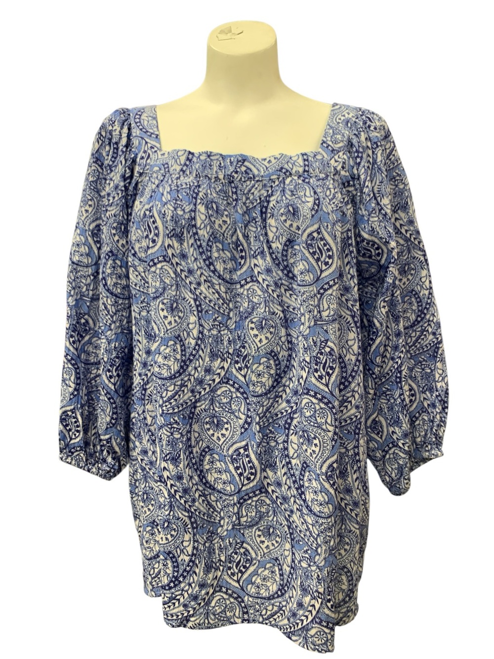 Chaps Blue & White Paisley Square-Neck Tunic